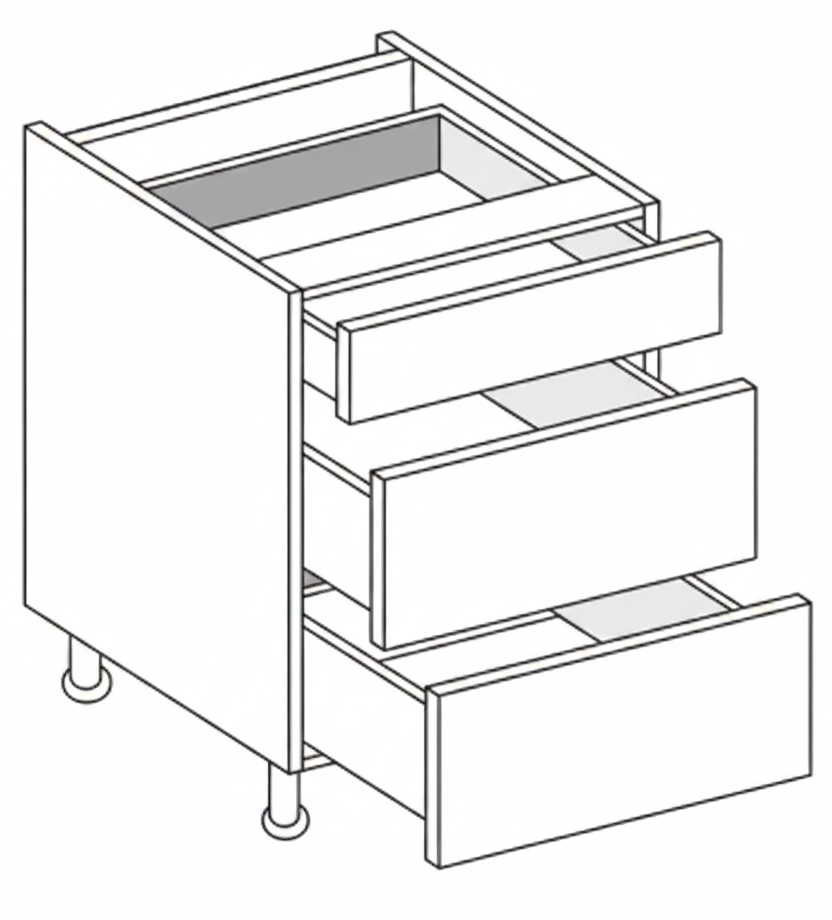 500mm 3 Drawer Base – Piatto Gloss Cashmere Stone